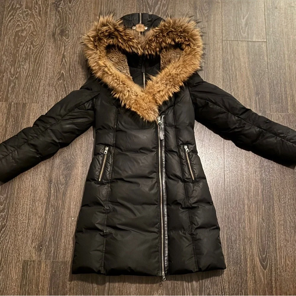 Mackage Black Puffer Coat with Tan REAL-Fur Trim - Picture 5 of 8